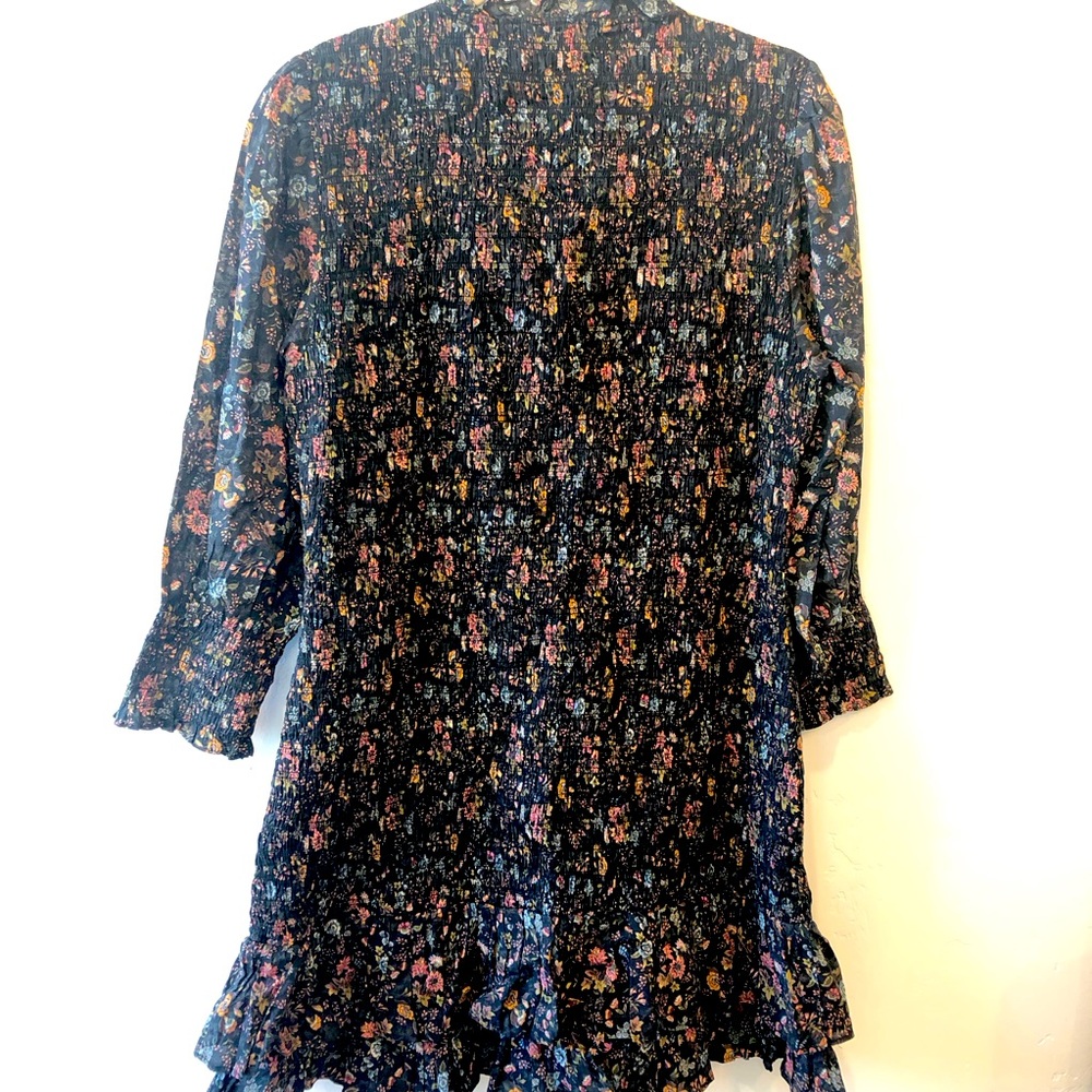Veronica Beard Farha Black Floral Smocked Mini Dress size 12 - Picture 6 of 13
